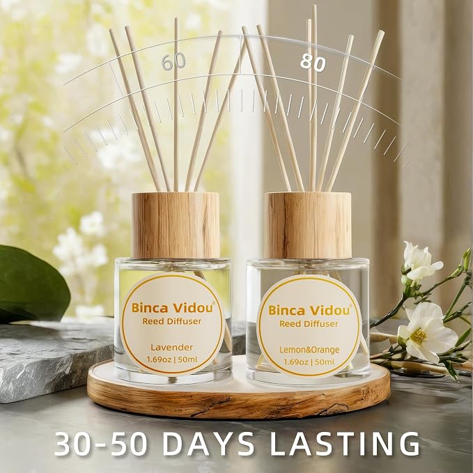 Reed Diffuser Set, Lavender Orange & Lemon Natural Scent Oil Diffusers with Sticks for Home Office Bathroom Aromatherapy