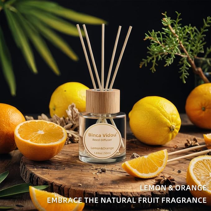 Reed Diffuser Set, Lavender Orange & Lemon Natural Scent Oil Diffusers with Sticks for Home Office Bathroom Aromatherapy
