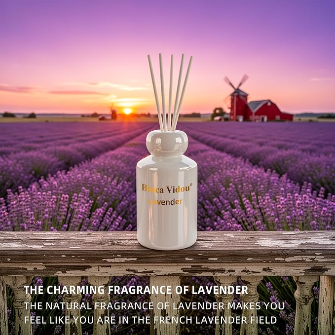 Reed Diffuser Set, Lavender & White Tea Natural Scent Oil Diffusers with Sticks for Home Office Bathroom Aromatherapy Decor
