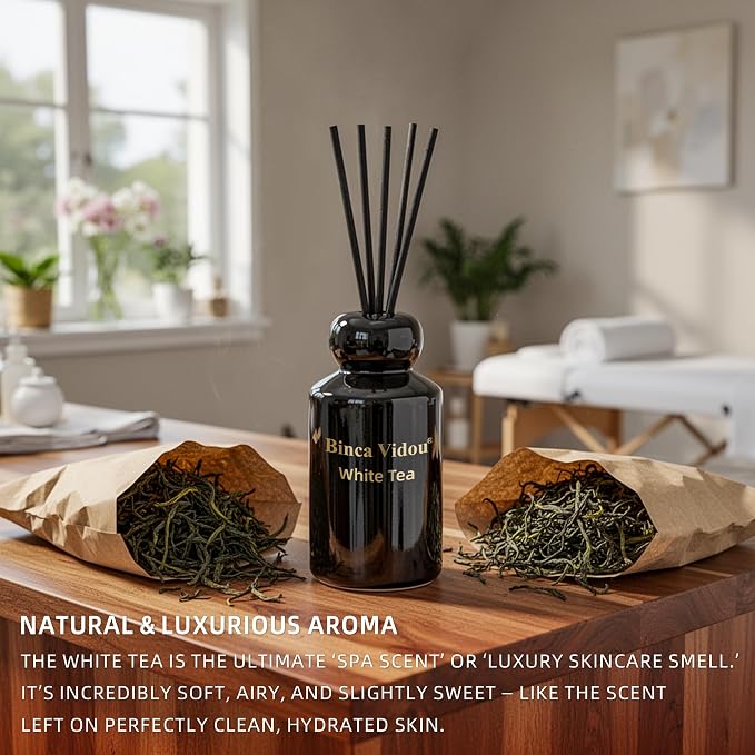 Reed Diffuser Set, Lavender & White Tea Natural Scent Oil Diffusers with Sticks for Home Office Bathroom Aromatherapy Decor