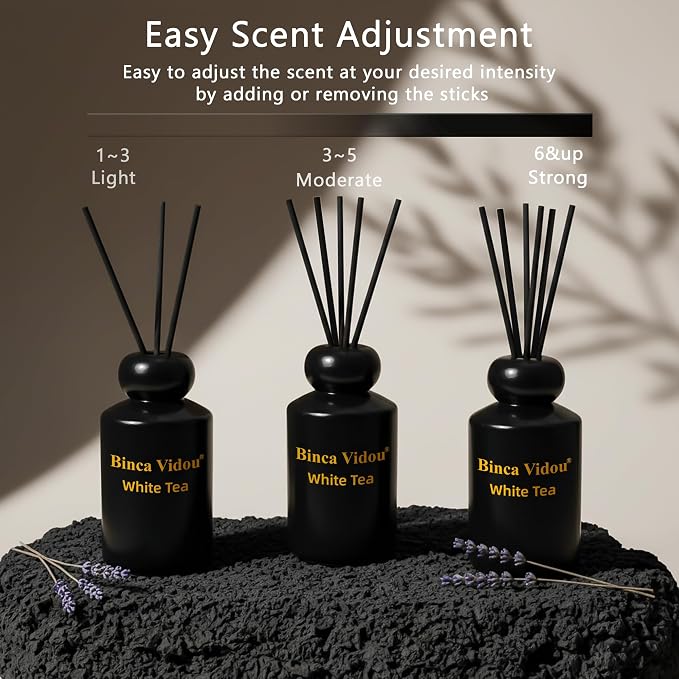 Reed Diffuser Set, Lavender & White Tea Natural Scent Oil Diffusers with Sticks for Home Office Bathroom Aromatherapy Decor