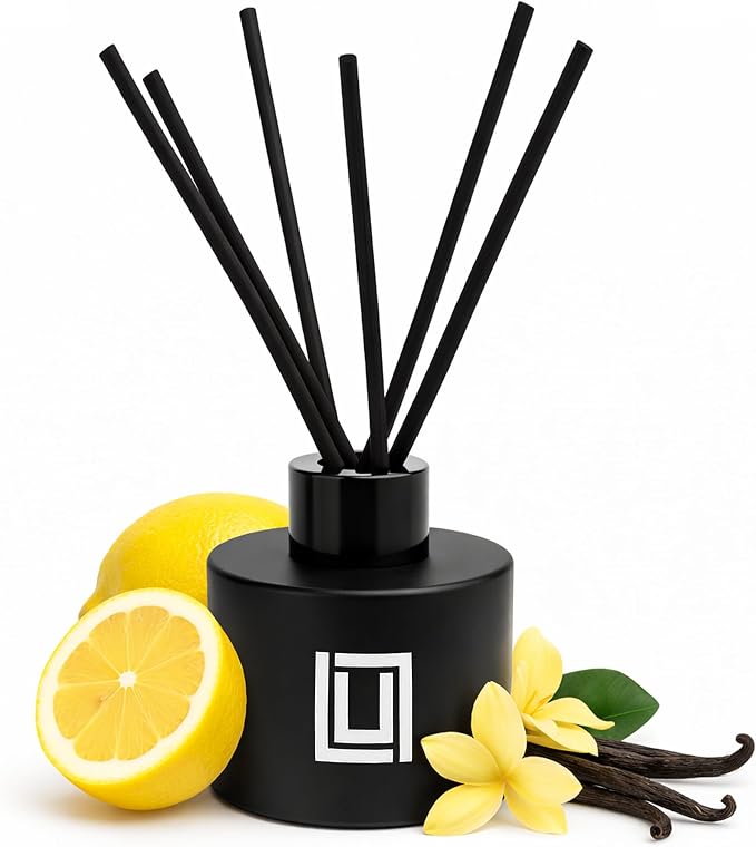 | Reed Diffuser Set | Lemon & Vanilla Bean | 6 Reed Sticks | Scent Diffuser for Bedroom Bathroom Living Room & Office (4.2