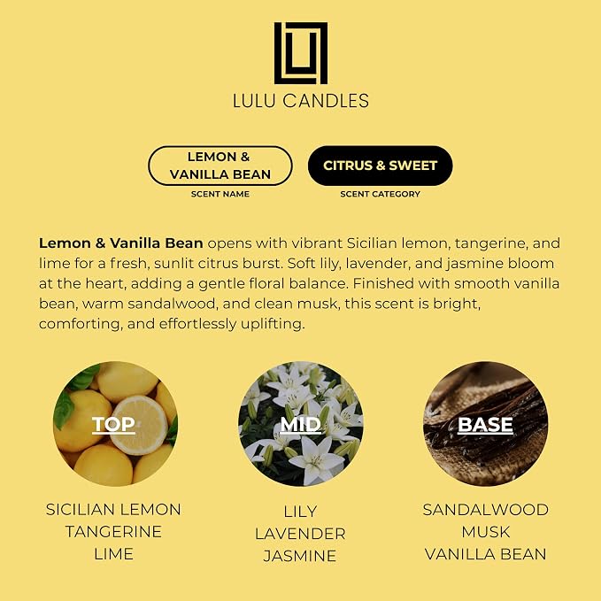| Reed Diffuser Set | Lemon & Vanilla Bean | 6 Reed Sticks | Scent Diffuser for Bedroom Bathroom Living Room & Office (4.2