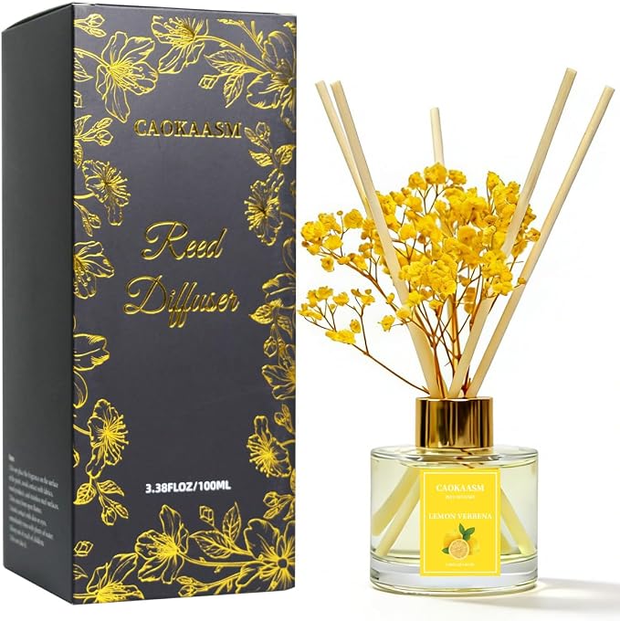 Reed Diffuser Set-Lemon Verbena Scent Fragrance Oil Diffuser with 6 Reed Sticks | Home & Bedroom Bathroom Decor,3.38 fl oz