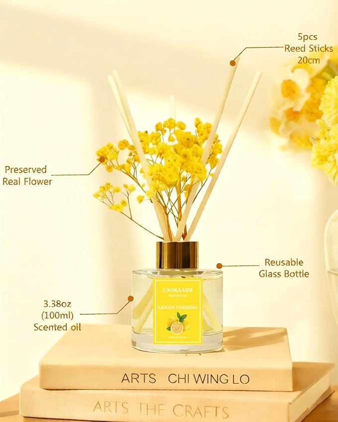 Reed Diffuser Set-Lemon Verbena Scent Fragrance Oil Diffuser with 6 Reed Sticks | Home & Bedroom Bathroom Decor,3.38 fl oz