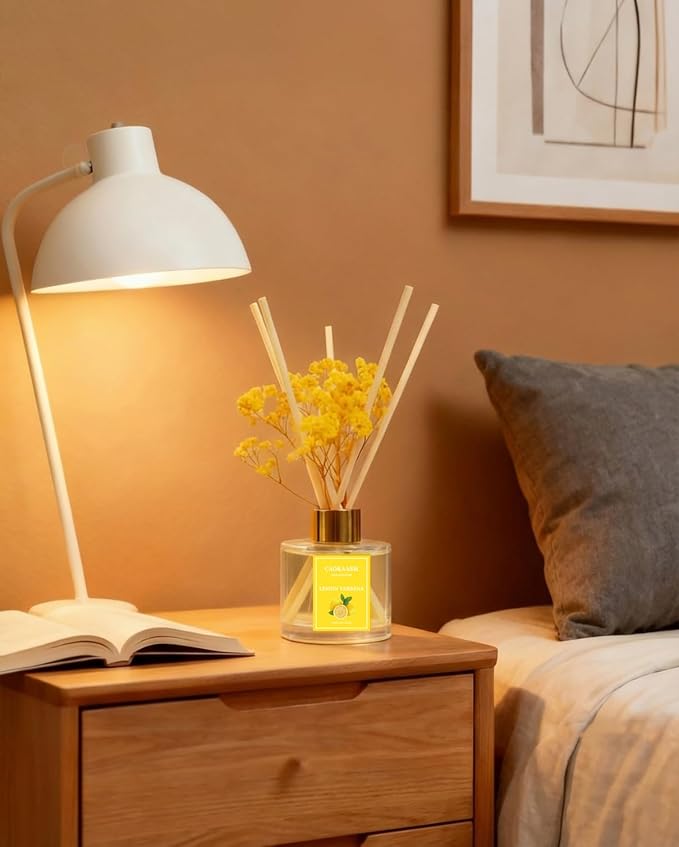 Reed Diffuser Set-Lemon Verbena Scent Fragrance Oil Diffuser with 6 Reed Sticks | Home & Bedroom Bathroom Decor,3.38 fl oz