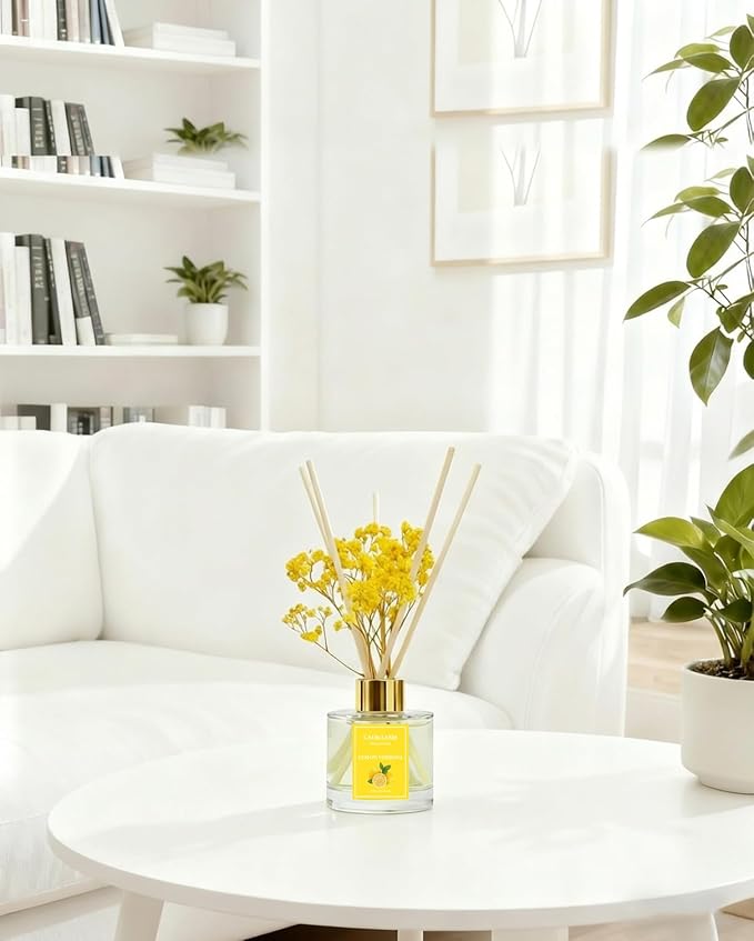 Reed Diffuser Set-Lemon Verbena Scent Fragrance Oil Diffuser with 6 Reed Sticks | Home & Bedroom Bathroom Decor,3.38 fl oz