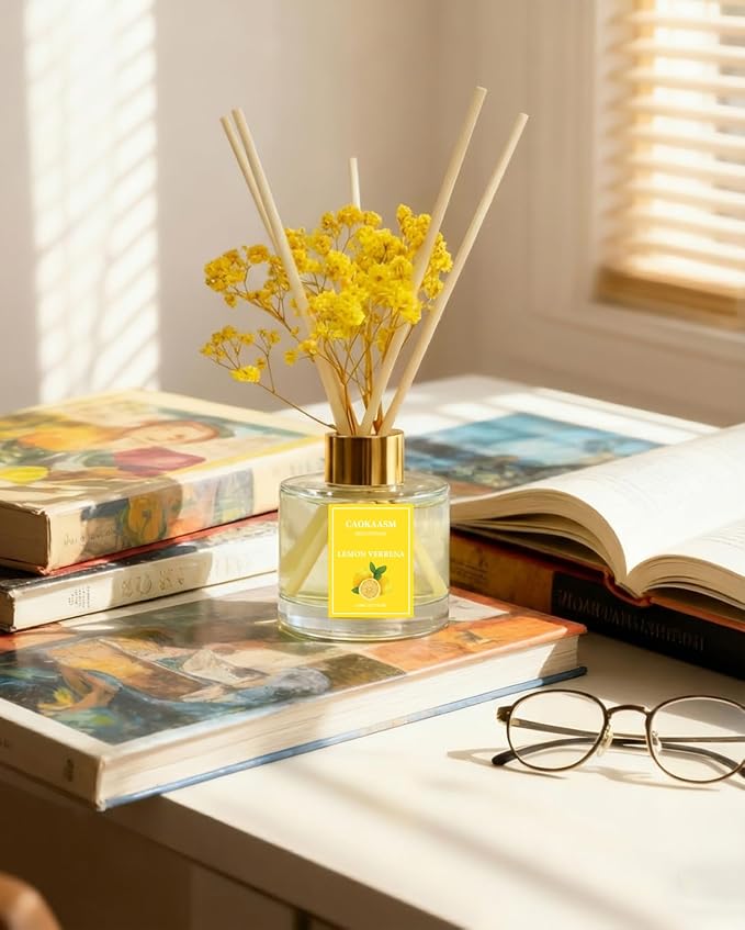 Reed Diffuser Set-Lemon Verbena Scent Fragrance Oil Diffuser with 6 Reed Sticks | Home & Bedroom Bathroom Decor,3.38 fl oz