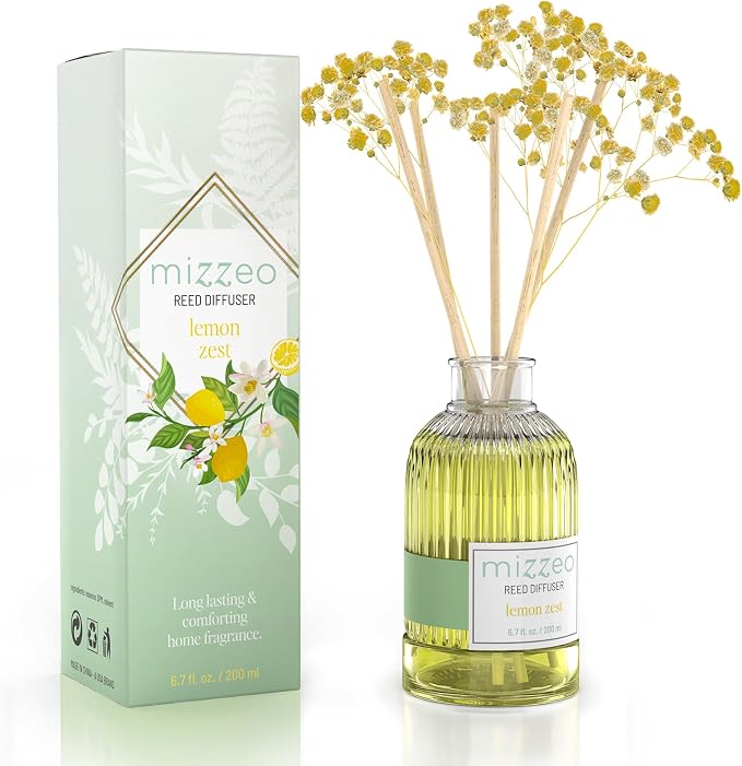 Reed Diffuser Set, Lemon Zest 6.76 fl oz Highly Scented Room Diffuser Home Fragrance Essential Oil Reed Flower Diffuser