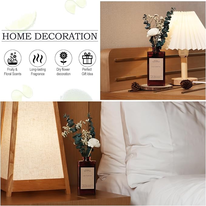 Reed Diffuser Set - Lily Tuberose Essential Oil, 5.07oz/150ml Floral Aroma Oils Scents with Flower Decoration and Rattan