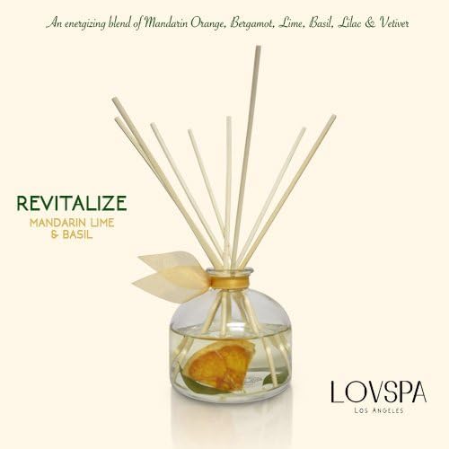 Reed Diffuser Set, Mandarin Lime & Basil Scented Oil Diffuser with Sticks, Home Fragrance Accessories for Bathroom Shelf