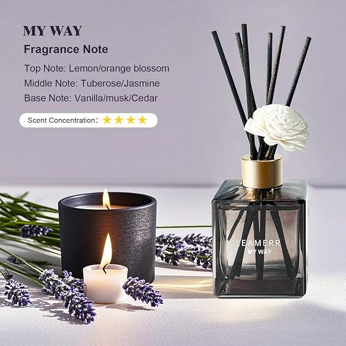 Reed Diffuser Set, My Way Floral Fragrance Diffuser 6.1 fl oz with 6 Reed Sticks Long-Lasting Home Fragrance Reed Diffuser