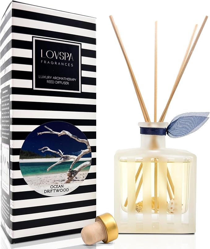 Reed Diffuser Set, Ocean Driftwood Scented Oil Diffuser with Sticks, Home Fragrance Accessories for Bathroom Shelf Decor