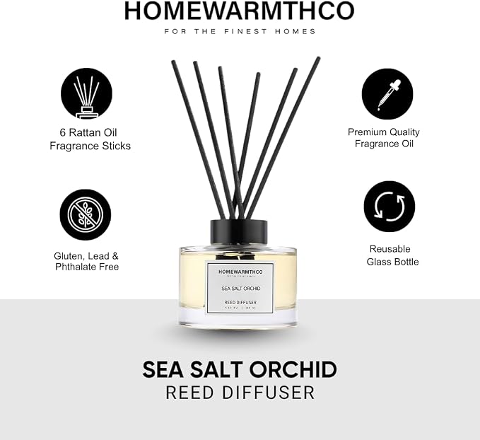 Reed Diffuser Set, Ocean Mist & Sea Salt 5.63 fl oz (160 ml) - Scented Oil Diffuser with 6 Sticks Luxury Fragrance for Home