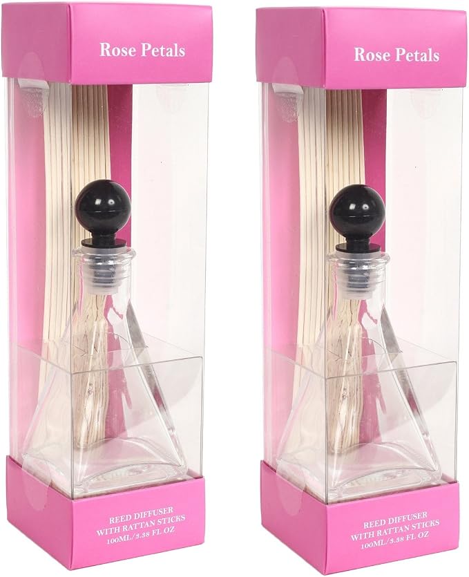 Reed Diffuser Set of 2 – 3.4 oz Rose Floral Petals Scented Oil Diffuser with Reeds Long Lasting Home Fragrance for Bathroom