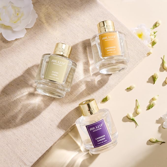 Reed Diffuser Set of 3,Clean Linen Cashmere Vanilla Lavender Garden Oil Reed Diffusers for Bedroom Living Room Office