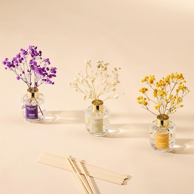 Reed Diffuser Set of 3,Clean Linen Cashmere Vanilla Lavender Garden Oil Reed Diffusers for Bedroom Living Room Office