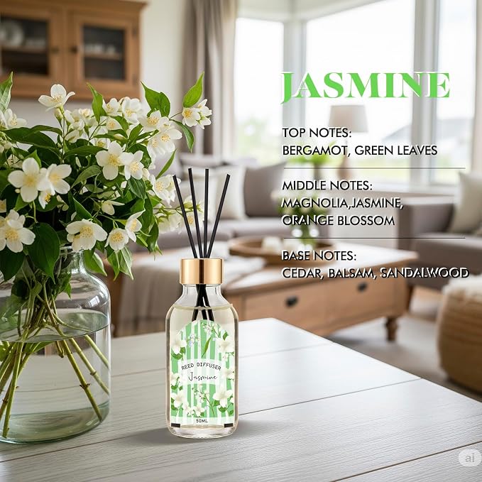 Reed Diffuser Set of 3 - Linen Lavender Jasmine Oil Diffuser with 15 Sticks, Reed Diffusers for Home Bathroom Shelf Air
