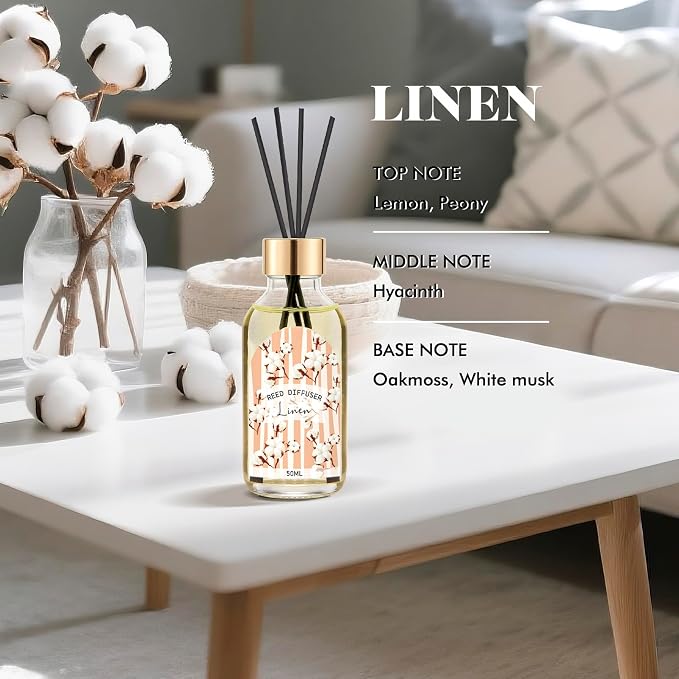 Reed Diffuser Set of 3 - Linen Lavender Jasmine Oil Diffuser with 15 Sticks, Reed Diffusers for Home Bathroom Shelf Air