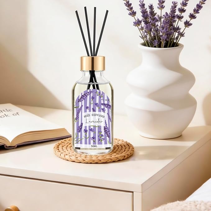 Reed Diffuser Set of 3 - Linen Lavender Jasmine Oil Diffuser with 15 Sticks, Reed Diffusers for Home Bathroom Shelf Air