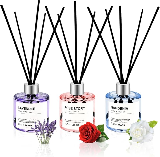 Reed Diffuser Set of 3 Pack,50ML Lavender Rose Gardenia Scented Oil Diffuser with 5 Sticks,Home Fragrance Reed Diffuser for