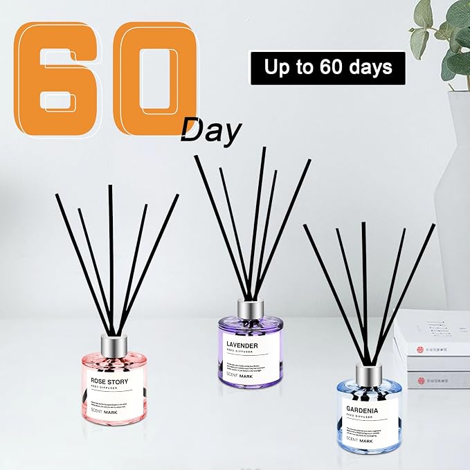 Reed Diffuser Set of 3 Pack,50ML Lavender Rose Gardenia Scented Oil Diffuser with 5 Sticks,Home Fragrance Reed Diffuser for