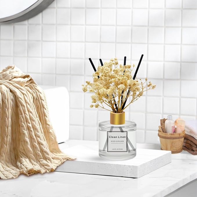 Reed Diffuser Set of 3 Pack,Clean Linen,Vanilla,Citrus Scented Oil Diffuser with 4 Sticks,Reed Diffusers for Home,Living