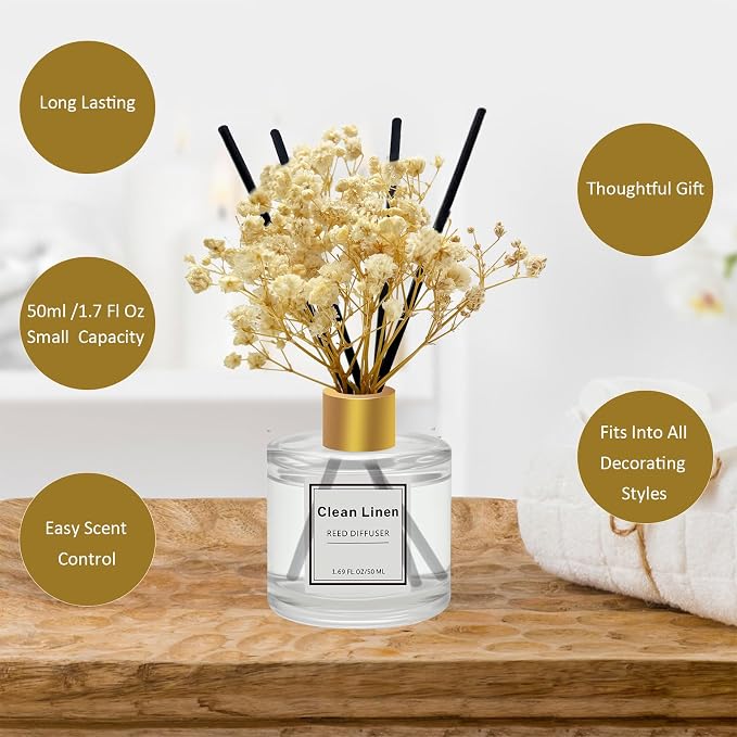Reed Diffuser Set of 3 Pack,Clean Linen,Vanilla,Citrus Scented Oil Diffuser with 4 Sticks,Reed Diffusers for Home,Living