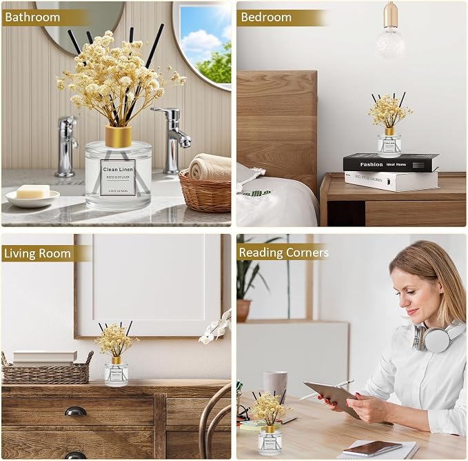 Reed Diffuser Set of 3 Pack,Clean Linen,Vanilla,Citrus Scented Oil Diffuser with 4 Sticks,Reed Diffusers for Home,Living