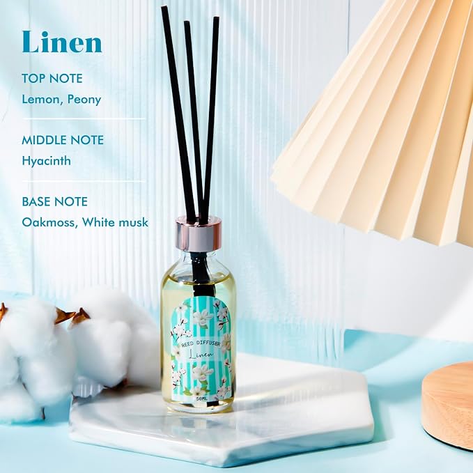 Reed Diffuser Set of 3 Pack, Linen Vanilla Citrus Scented Oil Diffuser with 15 Sticks, Reed Diffusers for Home, Bathroom Air