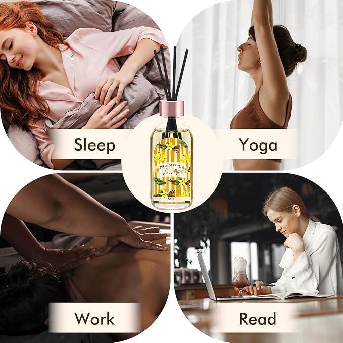 Reed Diffuser Set of 3 Pack, Linen Vanilla Citrus Scented Oil Diffuser with 15 Sticks, Reed Diffusers for Home, Bathroom Air