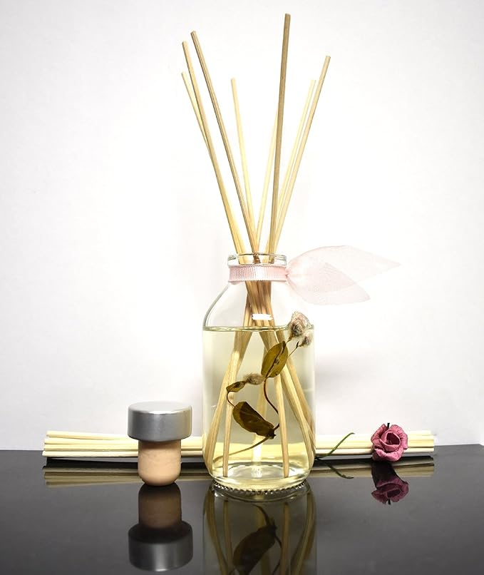 Reed Diffuser Set, Pink Peony Scented Oil Diffuser with Sticks, Home Fragrance Accessories for Bathroom Shelf Decor