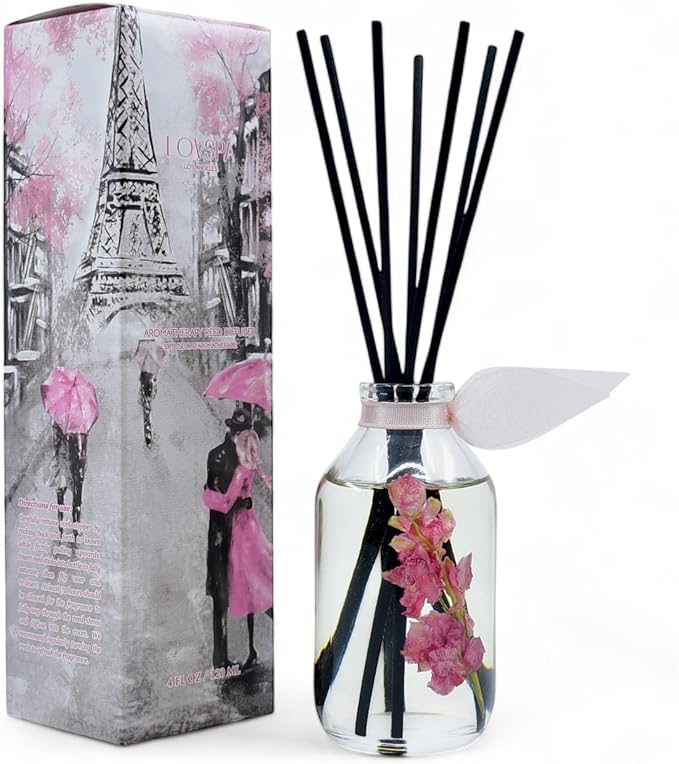Reed Diffuser Set, Pink Tuberose Scented Oil Diffuser with Sticks, Home Fragrance Accessories for Bathroom Shelf Decor