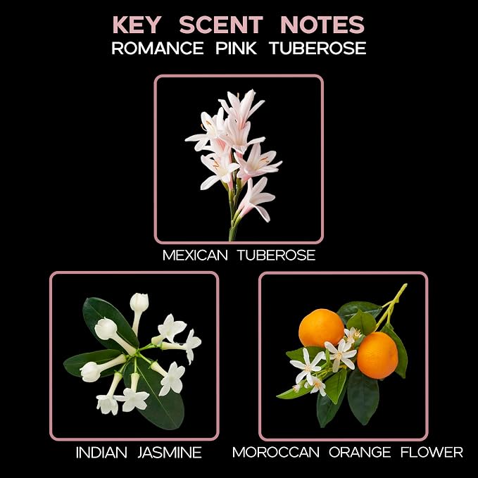 Reed Diffuser Set, Pink Tuberose Scented Oil Diffuser with Sticks, Home Fragrance Accessories for Bathroom Shelf Decor