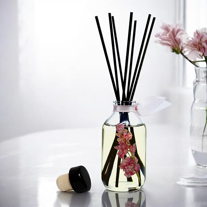 Reed Diffuser Set, Pink Tuberose Scented Oil Diffuser with Sticks, Home Fragrance Accessories for Bathroom Shelf Decor