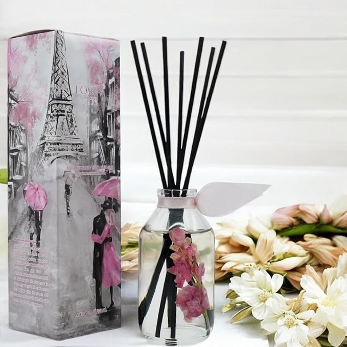 Reed Diffuser Set, Pink Tuberose Scented Oil Diffuser with Sticks, Home Fragrance Accessories for Bathroom Shelf Decor