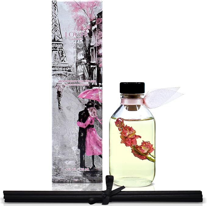 Reed Diffuser Set, Pink Tuberose Scented Oil Diffuser with Sticks, Home Fragrance Accessories for Bathroom Shelf Decor
