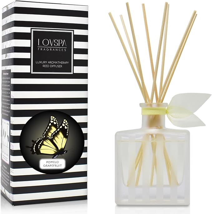 Reed Diffuser Set, Pomelo Grapefruit Scented Oil Diffuser with Sticks, Home Fragrance Accessories for Bathroom Shelf Decor