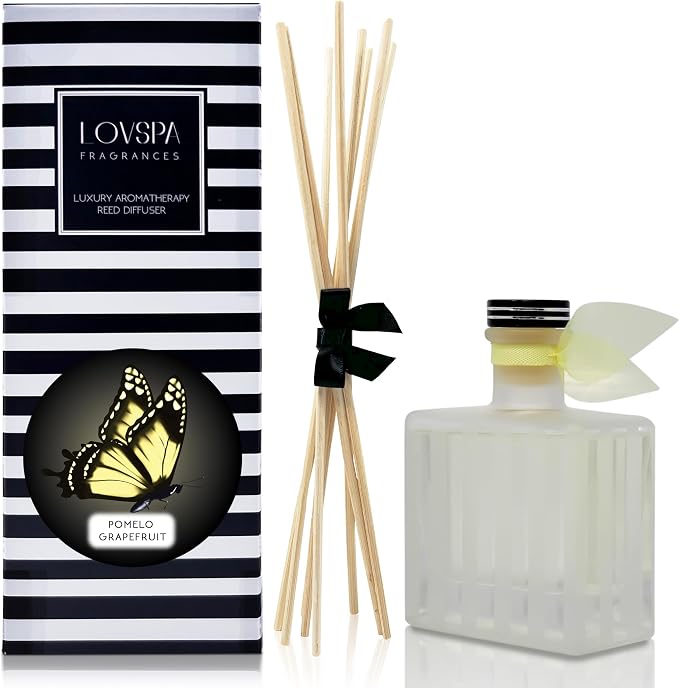 Reed Diffuser Set, Pomelo Grapefruit Scented Oil Diffuser with Sticks, Home Fragrance Accessories for Bathroom Shelf Decor