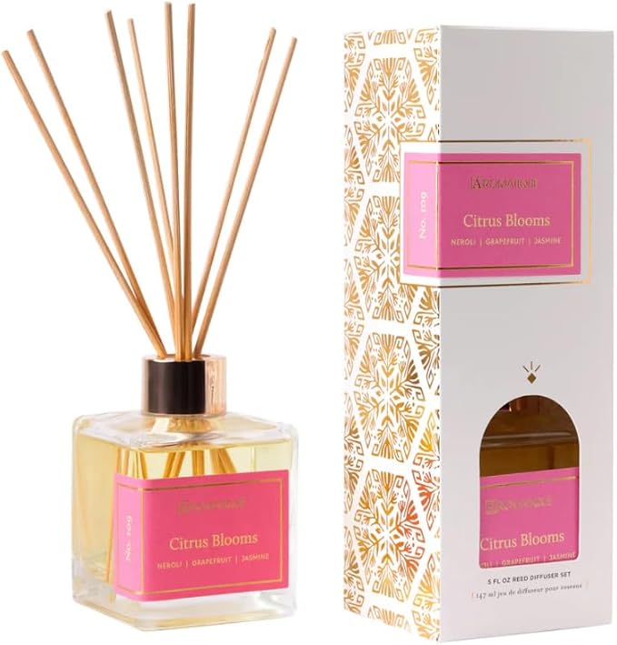 Reed Diffuser Set, Reusable, Refillable Glass Vessel Includes 8 Reed Sticks, Flame Free, Luxury Home Decor Fragance, product