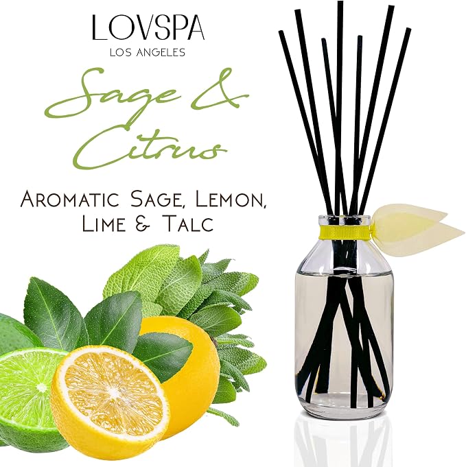 Reed Diffuser Set, Sage & Citrus Scented Oil Diffuser with Sticks, Home Fragrance Accessories for Bathroom Shelf Decor