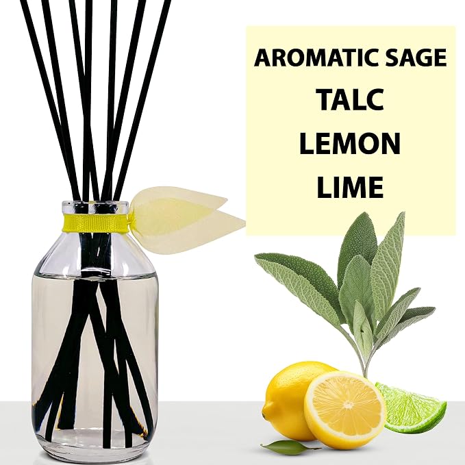 Reed Diffuser Set, Sage & Citrus Scented Oil Diffuser with Sticks, Home Fragrance Accessories for Bathroom Shelf Decor