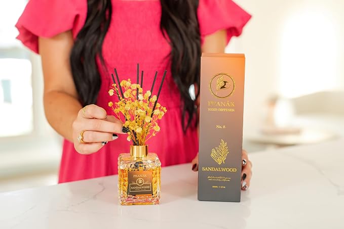 Reed Diffuser Set - Sandalwood Orange Oil, Oil Diffuser Sticks, Bathroom Diffuser, Bathroom Decor, 200ml with Preserved