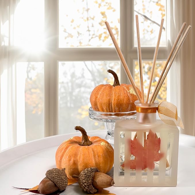 Reed Diffuser Set, Spiced Pumpkin Scented Oil Diffuser with Sticks, Home Fragrance Accessories for Bathroom Shelf Decor