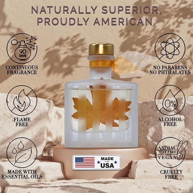 Reed Diffuser Set, Spiced Pumpkin Scented Oil Diffuser with Sticks, Home Fragrance Accessories for Bathroom Shelf Decor