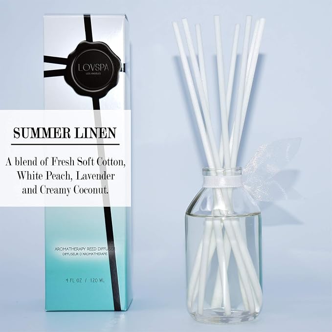 Reed Diffuser Set, Summer Linen Scented Oil Diffuser with Sticks, Home Fragrance Accessories for Bathroom Shelf Decor