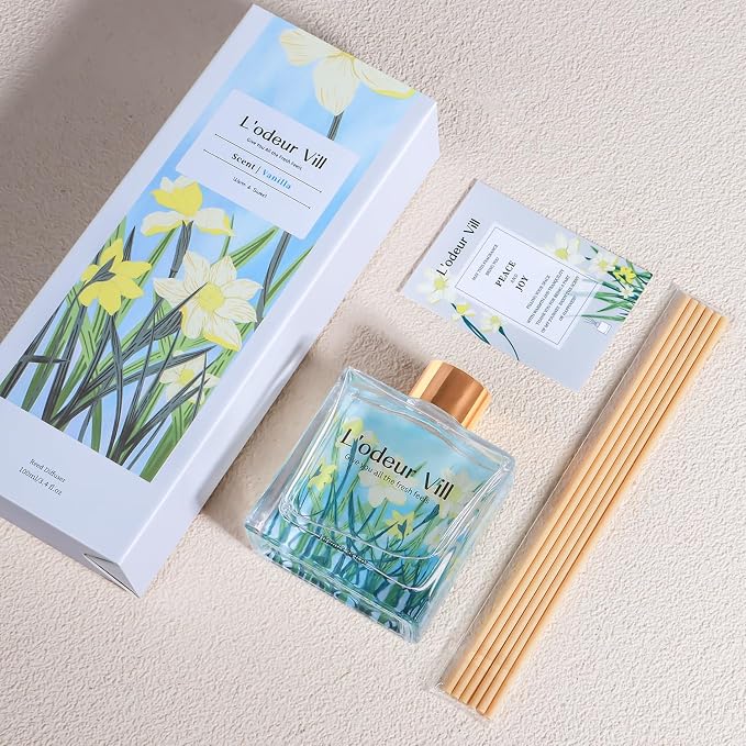 Reed Diffuser Set/Vanilla/3.38 fl.oz(100ML)/1 Pack with 6 Reed Sticks/Home Fragrance Diffuser, alternate product view 5