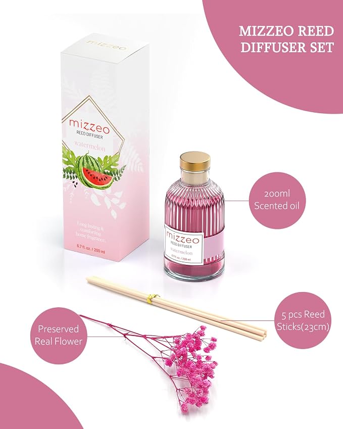 Reed Diffuser Set, Watermelon 6.76 fl oz Highly Scented Room Diffuser Home Fragrance Essential Oil Reed Flower Diffuser