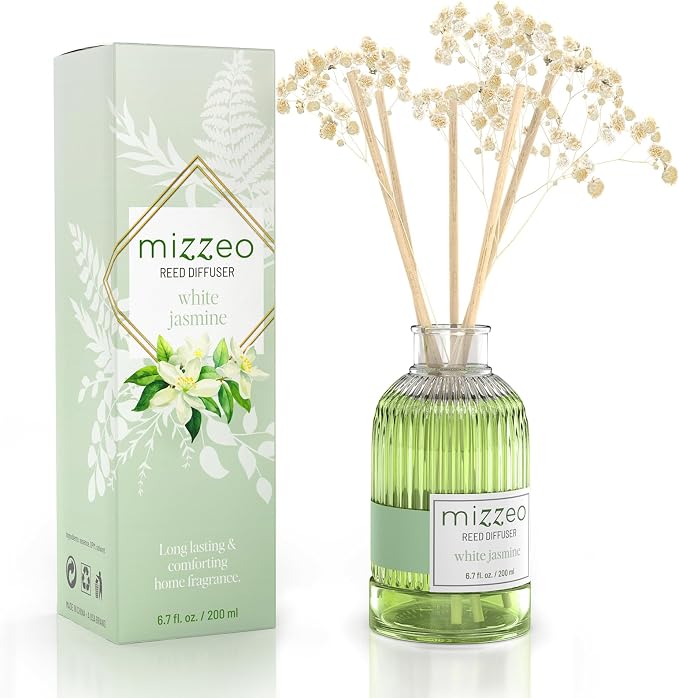Reed Diffuser Set, White Jasmine 6.76 fl oz Highly Scented Room Diffuser Home Fragrance Essential Oil Reed Flower Diffuser