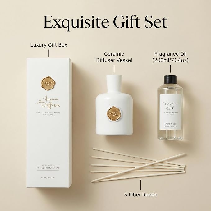 Reed Diffuser Set-White Musk-Strong Scent,Long-Lasting Evaporation with Natural Reed Sticks & Essential Oils, alternate